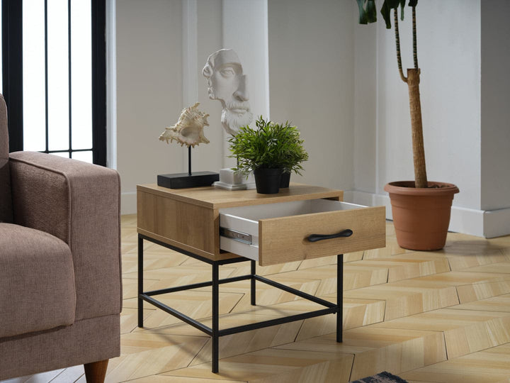 The Drift Side Table’s compact size makes it a versatile choice for any space, from bedrooms to offices.