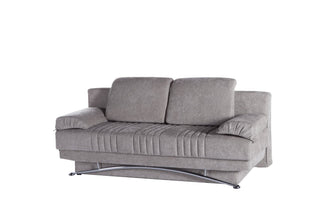 Fantasy Sleeper Sofa with organic lines and a modern chrome crossbar for a distinctive look.