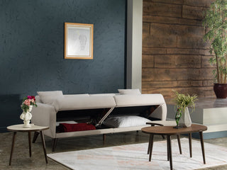 Compact design of the Functional Sofa In A Box, ideal for small spaces.