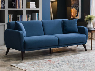 Indigo blue Functional Sofa In A Box with built-in storage and a sleek design.