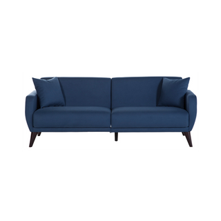 High-density foam for added comfort in the indigo blue Functional Sofa In A Box.