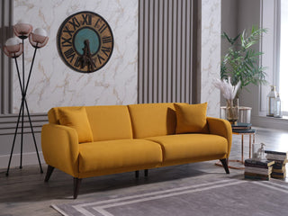 Elegant design of the light taupe Functional Sofa In A Box adds a stylish touch to any room.