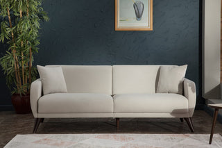 RV-friendly design of the light taupe Functional Sofa In A Box, perfect for mobile living.