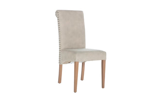 Margo Dining Chair with velvety soft upholstery and a tall rolled back, enhancing contemporary dining rooms.