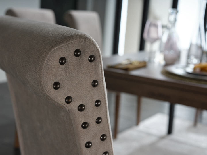 Modern Margo Dining Chair with nailhead details and soft upholstery, ideal for stylish dining rooms.