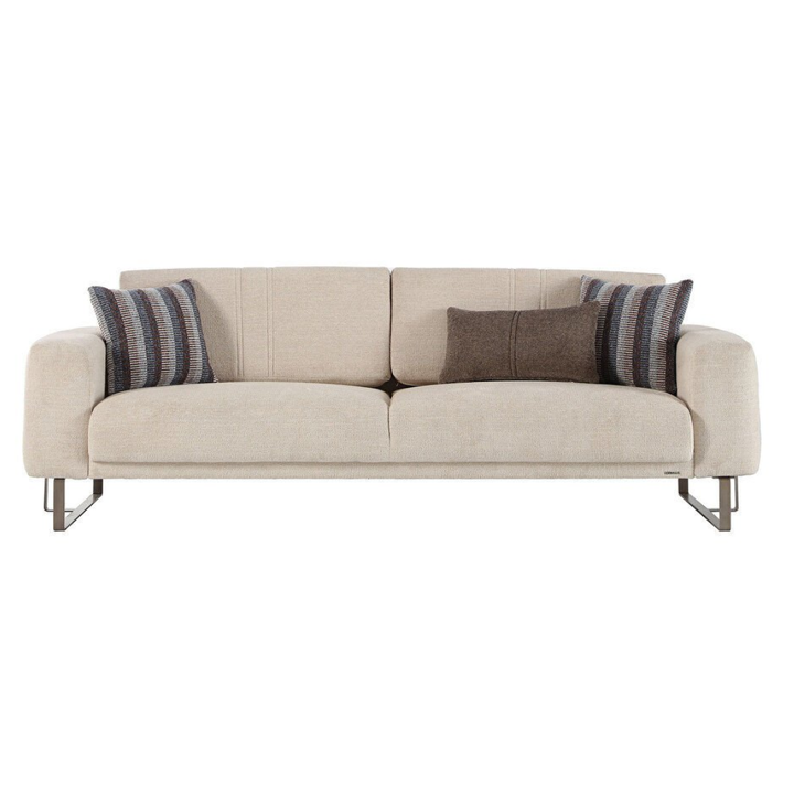 Mirante Sofa Bed with luxurious soft-touch fabric and rounded edges, complemented by an elegant chrome base.