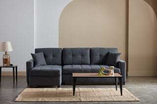 Modern Mocca Sectional with luxurious fabric and sponge filling, effortlessly converting into a queen-sized bed for versatility.