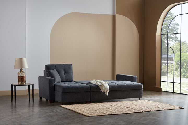 Stylish Mocca Sectional with elegant fabric and sponge filling, featuring a queen-sized bed function for practical luxury.