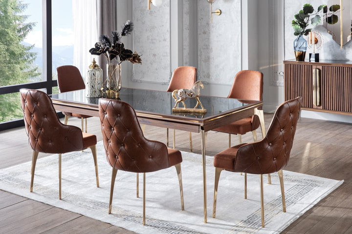 Discover the Montego Concept, a cohesive furniture collection that brings retro style and modern convenience to every room, including dining, living, and bedroom spaces with chic gold accents and marble finishes.