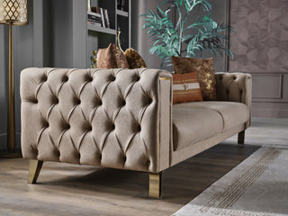 Montego Concept for the living room with retro and modern design elements. Includes a stylish sofa, loveseat, and armchair.