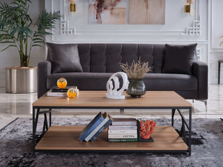 Artistic Centerpiece: Whimsy Coffee Table, a two-tiered piece with abstract wrought iron sides